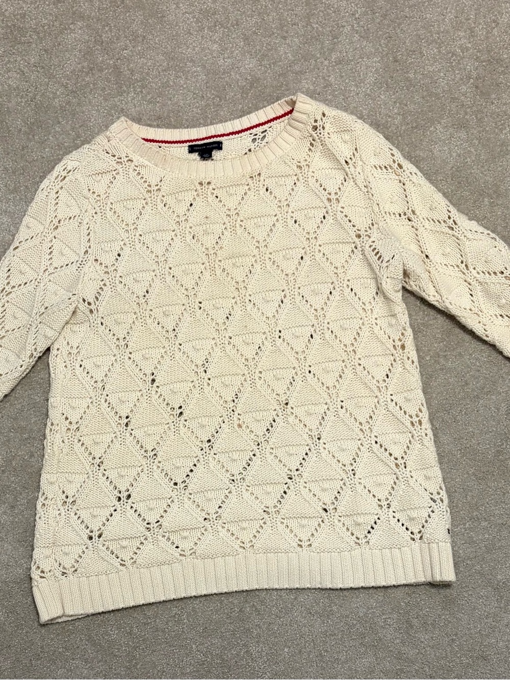 Tommy Hilfiger Ivory Open-Knit Crewneck Sweater